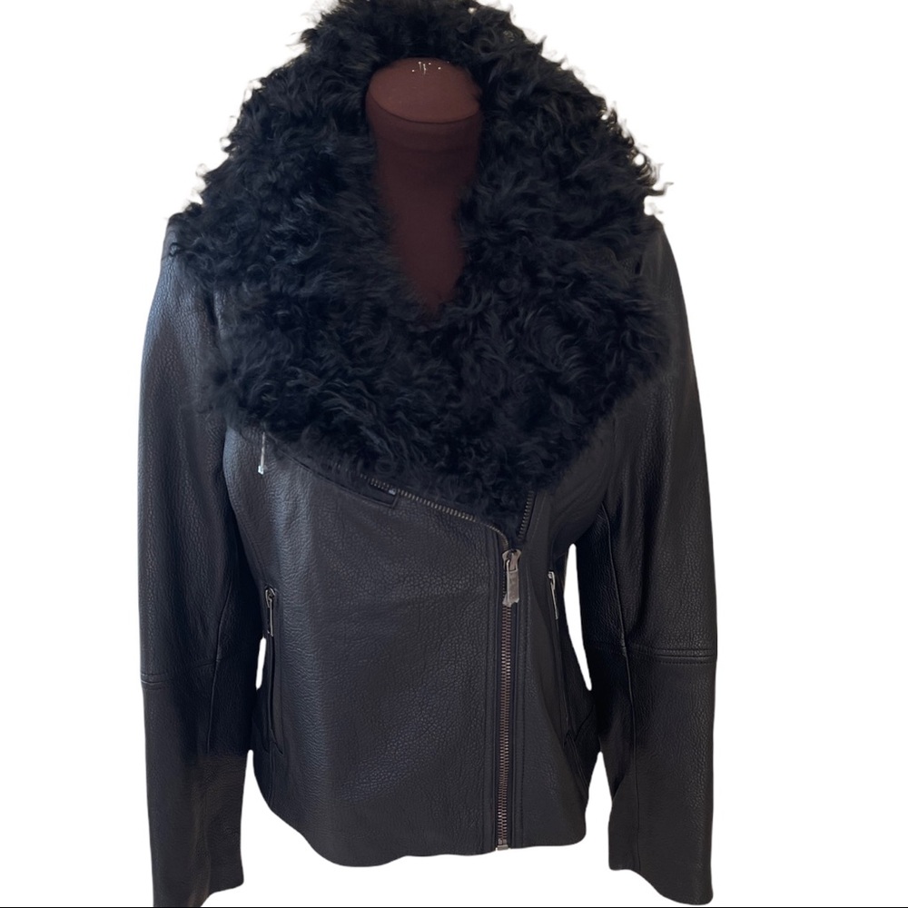 Badgley Mishka pebble leather with shearing collar biker jacket Brand new.